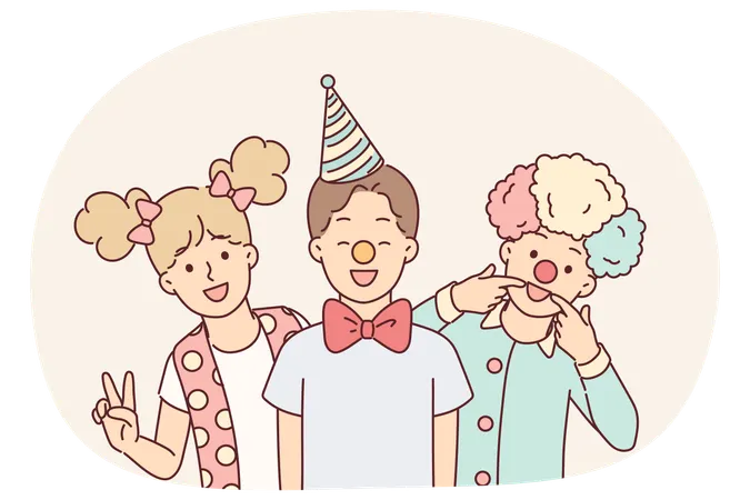 Funny kids at costume party dedicated to april fool day celebration or elementary school graduation  Illustration