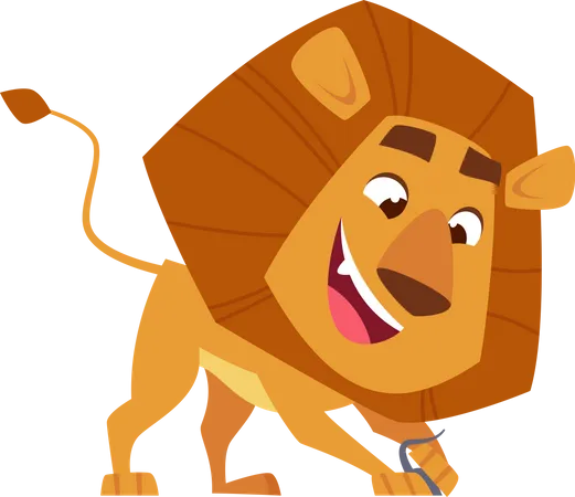 Lion Cartoon Wild African Animal Action Poses Safari Lion Illustration