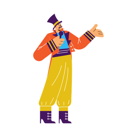 Funny man in costume performing at circus  Illustration
