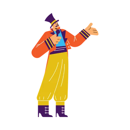 Funny man in costume performing at circus  Illustration