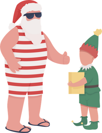 Funny Santa with elf helper Illustration
