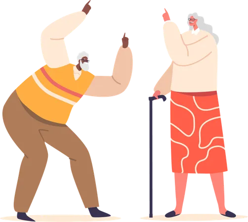 Funny Senior Characters Sharing Laughter Showcasing Playful Pointing Gestures And Radiating Infectious Joy Their Humor And Camaraderie Light Up The Room Cartoon People Vector Illustration イラスト