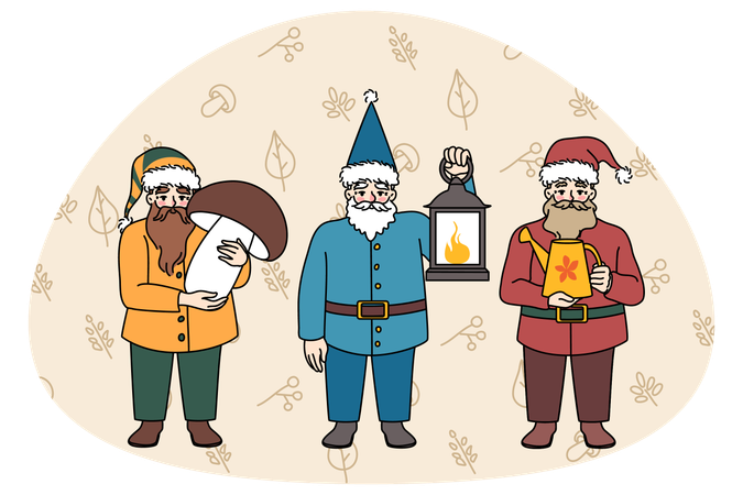 Funny small garden gnomes collection  Illustration