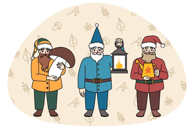 Funny small garden gnomes collection  Illustration
