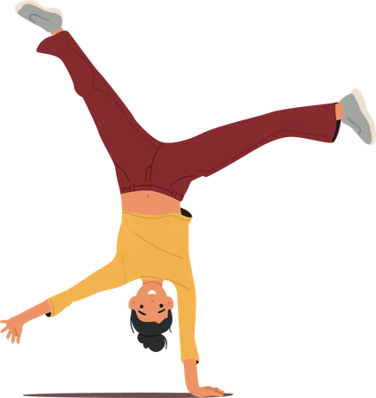 Funny teenage girl standing upside down enjoying joyful activity occupation  Illustration