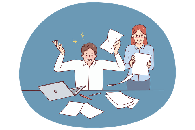 Furious boss yelling at secretary in office  Illustration