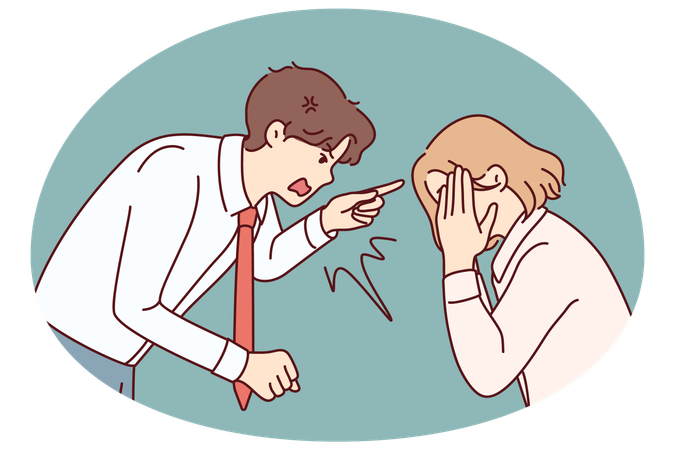Furious businessman scolding stressed female employee  Illustration