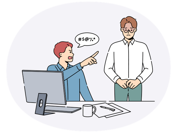 Furious businessman scream at stressed employee  Illustration