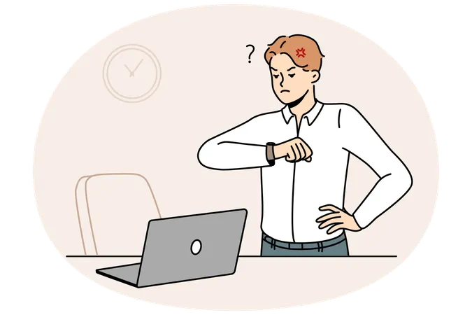 Furious businessman unhappy with employee late for work  Illustration