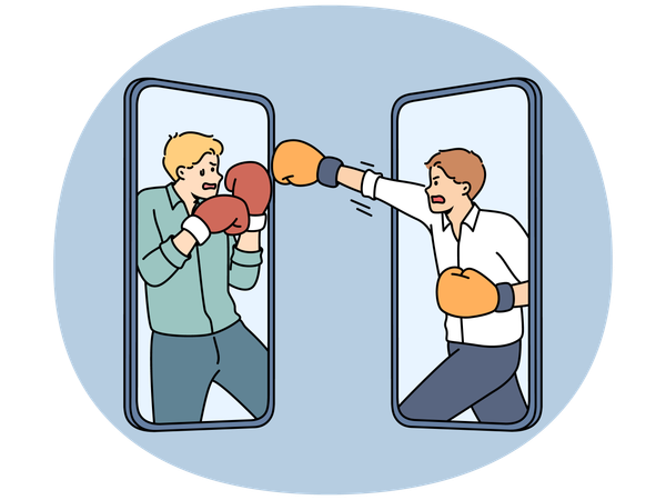 Furious businessmen on mobile screens fighting  Illustration