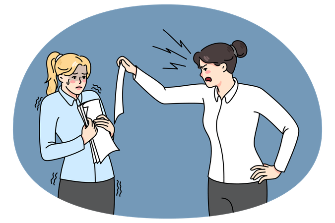 Furious businesswoman shout lecture unhappy employee  Illustration