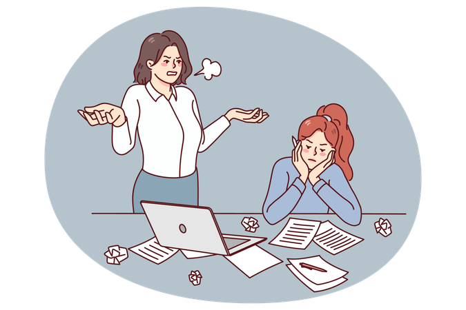 Furious businesswoman stressed with unproductive employee  Illustration