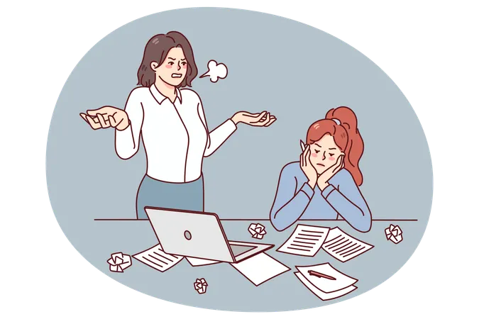 Furious businesswoman stressed with unproductive employee  Illustration