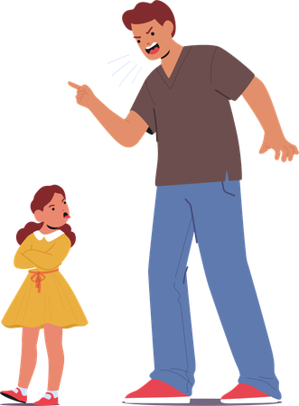 Furious father is screaming at his daughter  イラスト