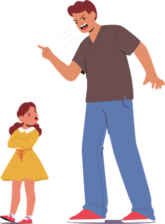 Furious father is screaming at his daughter  Illustration