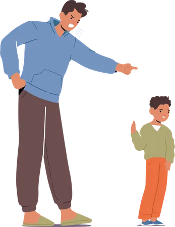 Furious Father Chastises Disobedient Son His Stern Words Echoing Frustration Defiant Child Resists Paternal Guidance Refuse To Listen Fueling The Tense Confrontation Cartoon Vector Illustration Illustration