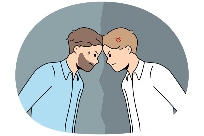 Furious male employees stand against each other.  Illustration