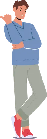 Furious man gesturing go away gesture pointing back with thumb standing  Illustration
