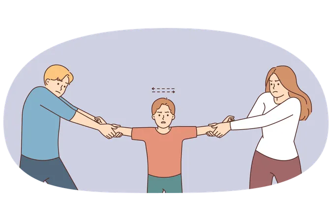 Furious parents tear unhappy boy share kid after separation  Illustration
