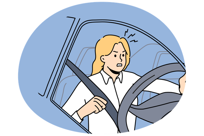 Furious woman beep in traffic  Illustration