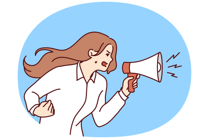 Furious woman scream in megaphone  Illustration