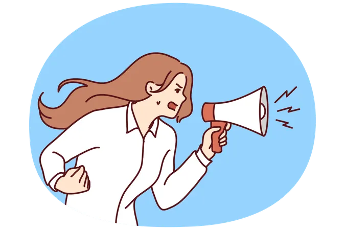 Furious woman scream in megaphone  Illustration