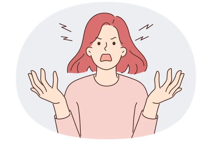 制御不能な攻撃性とパニック発作により叫び声を上げる激怒した女性  イラスト