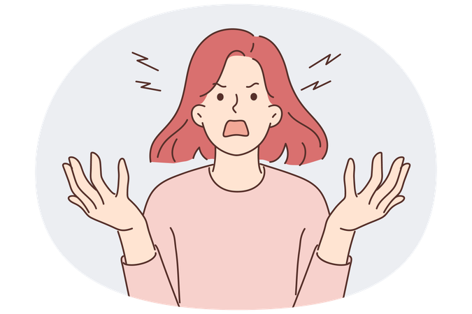 Furious woman screaming due to uncontrollable aggression and panic attack caused  Illustration