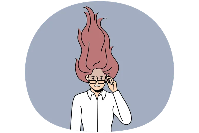 Furious woman with hair in flames  Illustration