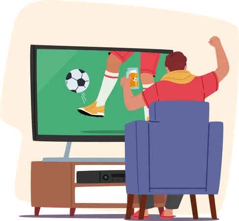 Fußballfan sieht sich das Spiel zu Hause im Fernsehen an  Illustration