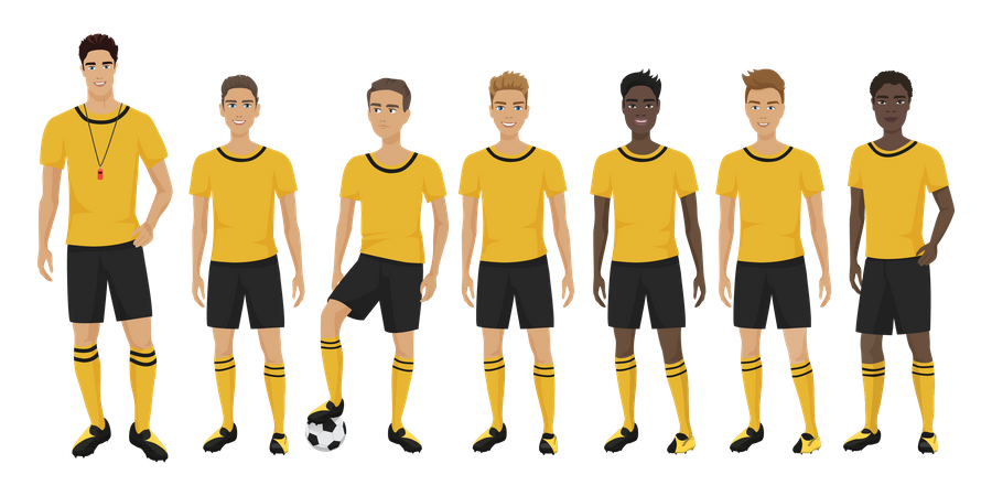 Fußballmannschaft mit Trainer  Illustration