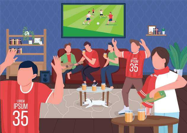 Mit Freunden Fußballspiele anschauen  Illustration