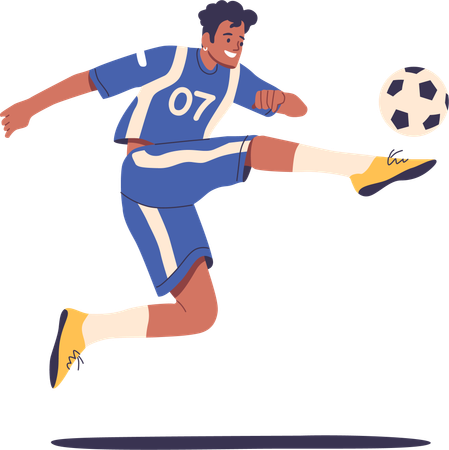 Footballspieler kickt Fußball  Illustration