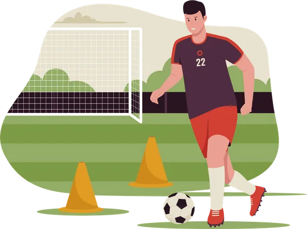 Fußballspieler trainieren auf dem Feld  Illustration