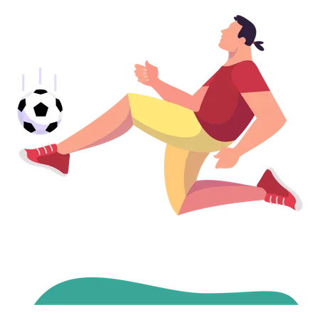 Footballspieler tritt den Ball  Illustration