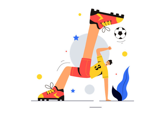 Fußballspieler tritt Fußball  Illustration