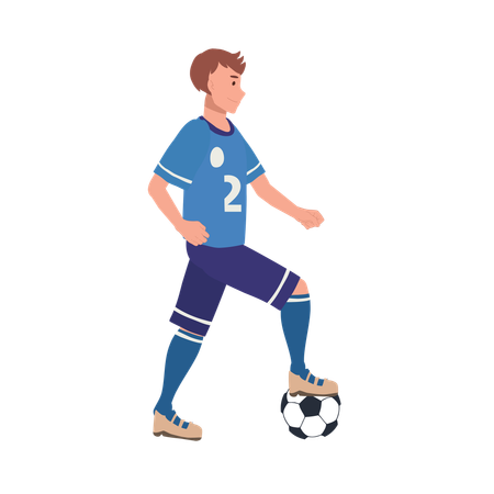 Jugador de fútbol de pie con el balón de fútbol  Ilustración