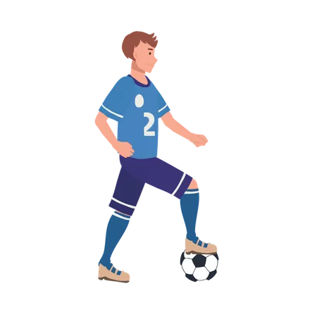 Jugador de fútbol de pie con el balón de fútbol  Ilustración