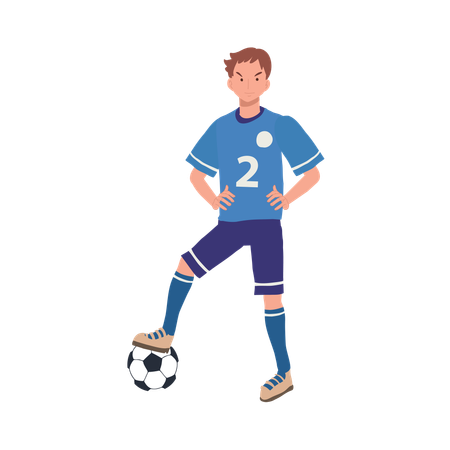 Jugador de fútbol de pie con el balón de fútbol  Ilustración