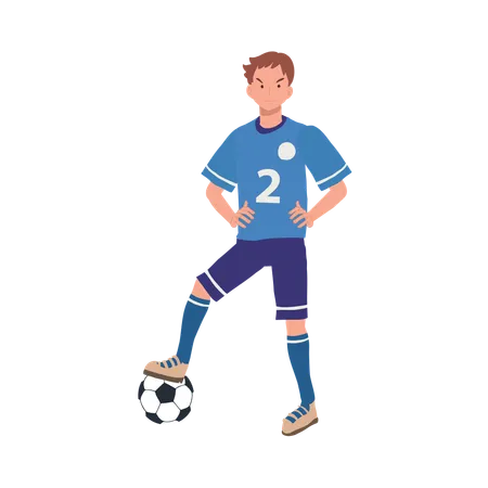 Jugador de fútbol de pie con el balón de fútbol  Ilustración