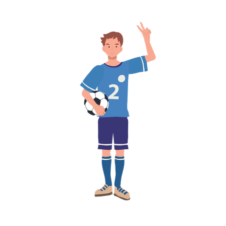 Jugador de fútbol de pie con el balón de fútbol  Ilustración