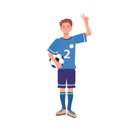 Jugador de fútbol de pie con el balón de fútbol  Ilustración