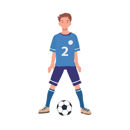 Jugador de fútbol de pie con el balón de fútbol  Ilustración