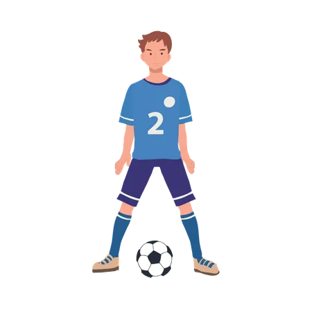 Jugador de fútbol de pie con el balón de fútbol  Ilustración