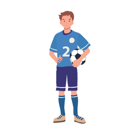 Jugador de fútbol de pie con el balón de fútbol  Ilustración