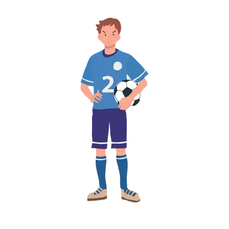 Jugador de fútbol de pie con el balón de fútbol  Ilustración