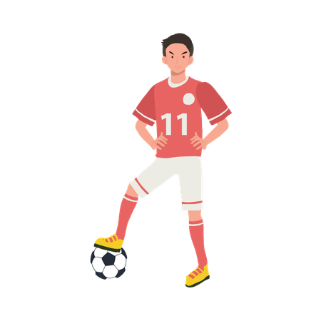 Jugador de fútbol de pie con el balón de fútbol  Ilustración