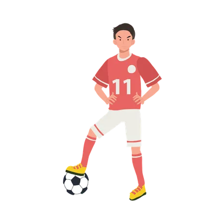 Jugador de fútbol de pie con el balón de fútbol  Ilustración