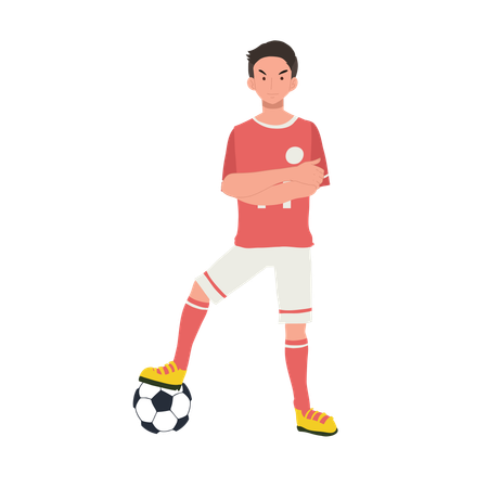 Jugador de fútbol de pie con el balón de fútbol  Ilustración