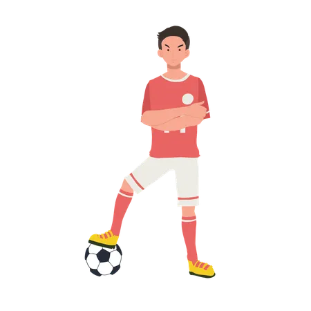 Jugador de fútbol de pie con el balón de fútbol  Ilustración